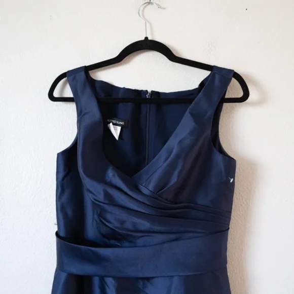 Alfred Snug D811S Off the Shoulder Draped Wrap Satin Maxi Midnight - Picture 3 of 6